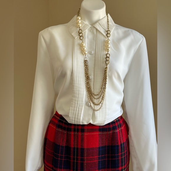 Liz Claiborne Beautiful Plaid Colors Red Black Blue Midi Skirt SZ 6 Zip In Back - Picture 3 of 12